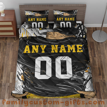 Custom Quilt Sets Pittsburgh Jersey Personalized Football Premium Quilt Bedding for Men Women